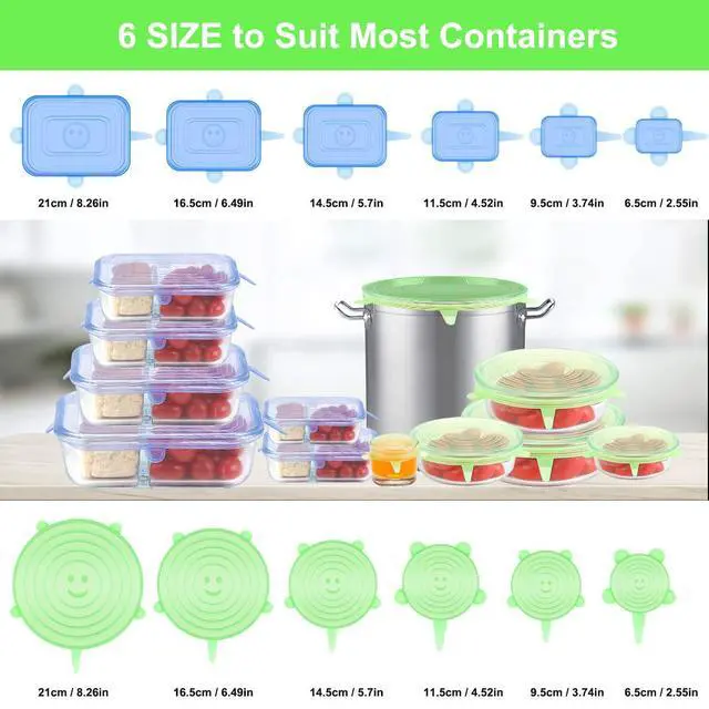 Alt view image 2 of 7 - Silicone Stretch Lids for Food Storage in Fridge, 12 Pack Silicone Lids, Reusable Food Grade Silicone Bowl Covers for Cups, Bowls and Dish, 6 Sizes Round and Rectangle Shape