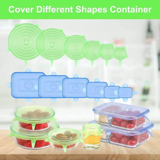 Alt view image 5 of 7 - Silicone Stretch Lids for Food Storage in Fridge, 12 Pack Silicone Lids, Reusable Food Grade Silicone Bowl Covers for Cups, Bowls and Dish, 6 Sizes Round and Rectangle Shape