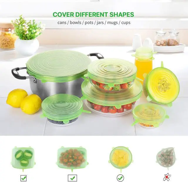 Alt view image 6 of 7 - Silicone Stretch Lids for Food Storage in Fridge, 12 Pack Silicone Lids, Reusable Food Grade Silicone Bowl Covers for Cups, Bowls and Dish, 6 Sizes Round and Rectangle Shape