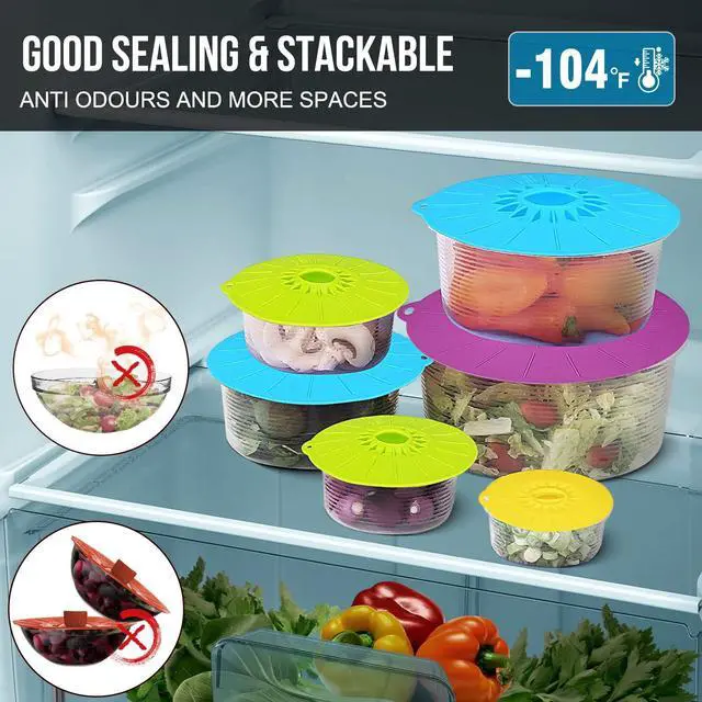 Alt view image 4 of 6 - Silicone lids - 5 Pack Heat Resistant Microwave Splatter Cover, Reusable silicone Suction lids for food storage Fits Bowls, Cups, Skillets, Plates, Pots, Pans StoveTop, Oven, Fridge Safe
