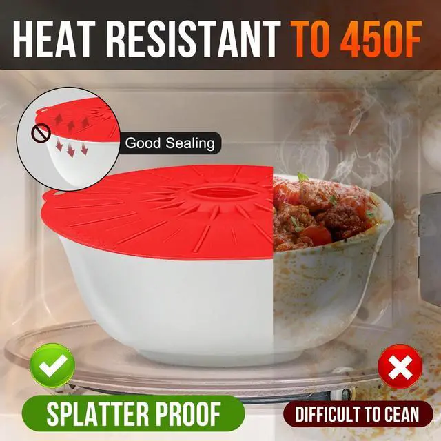Alt view image 3 of 6 - Silicone lids - 5 Pack Heat Resistant Microwave Splatter Cover, Reusable silicone Suction lids for food storage Fits Bowls, Cups, Skillets, Plates, Pots, Pans StoveTop, Oven, Fridge Safe