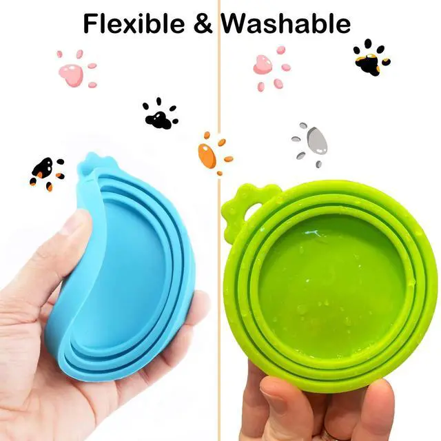 Alt view image 4 of 7 - Cat Food Can Covers Lids & White Spoon, Pink/Orange/Sky Blue Lids, Can Covers for Dog/Cat Food Cans, Fit 3 Standard Size Pet Food Cans, Spoon with Opener Paw & Mini Spatula