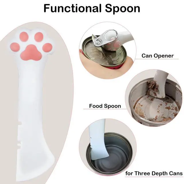 Alt view image 5 of 7 - Cat Food Can Covers Lids & White Spoon, Pink/Orange/Sky Blue Lids, Can Covers for Dog/Cat Food Cans, Fit 3 Standard Size Pet Food Cans, Spoon with Opener Paw & Mini Spatula