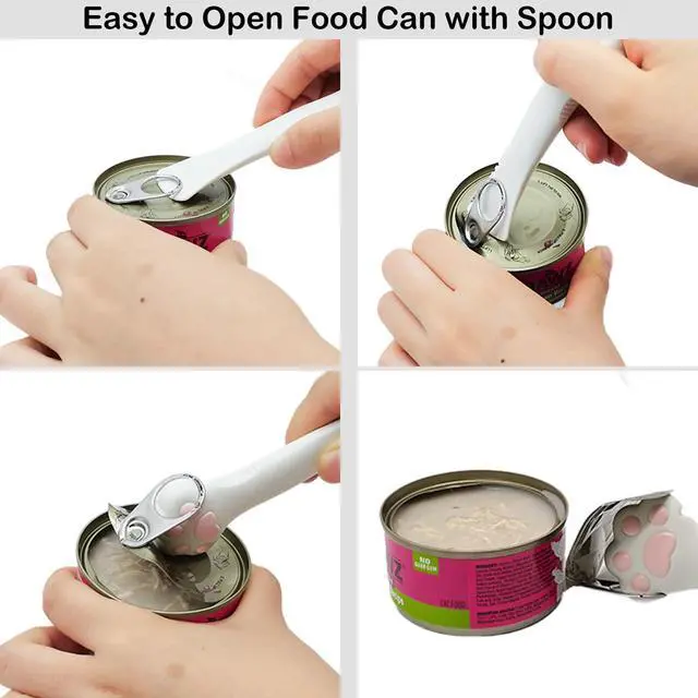 Alt view image 6 of 7 - Cat Food Can Covers Lids & White Spoon, Pink/Orange/Sky Blue Lids, Can Covers for Dog/Cat Food Cans, Fit 3 Standard Size Pet Food Cans, Spoon with Opener Paw & Mini Spatula