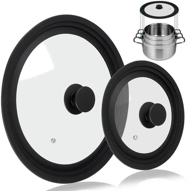 Main image of Universal Lid for Pots Pans and Skillets, 2 Pack Pan Cover fit 7", 8" 9" & 10", 11", 12" Diameter Cookware, Silicone Replacement Pan Lid Pot Lids for Frying Pans, Cast Iron,Tempered Glass Lid