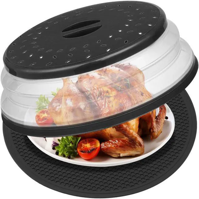 Main image of Microwave food Cover & Mat,Large Vented Collapsible Splatter Guard dish Plate lid & Silicone Round Kitchen mat
