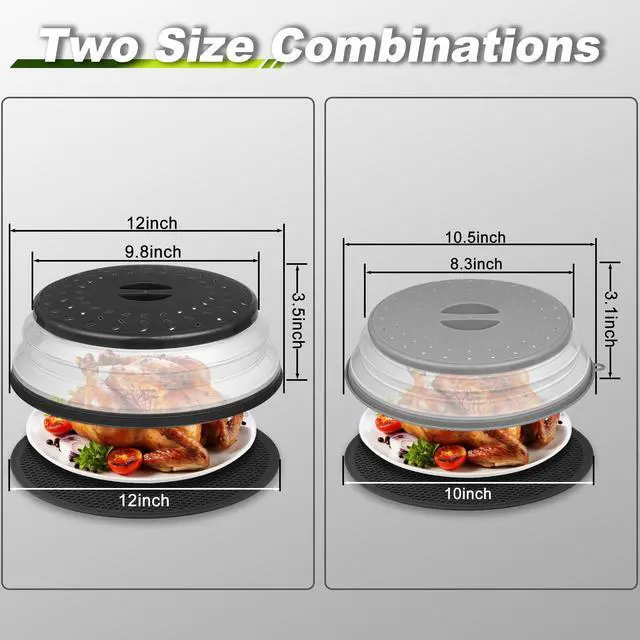 Alt view image 2 of 7 - Microwave food Cover & Mat,Large Vented Collapsible Splatter Guard dish Plate lid & Silicone Round Kitchen mat