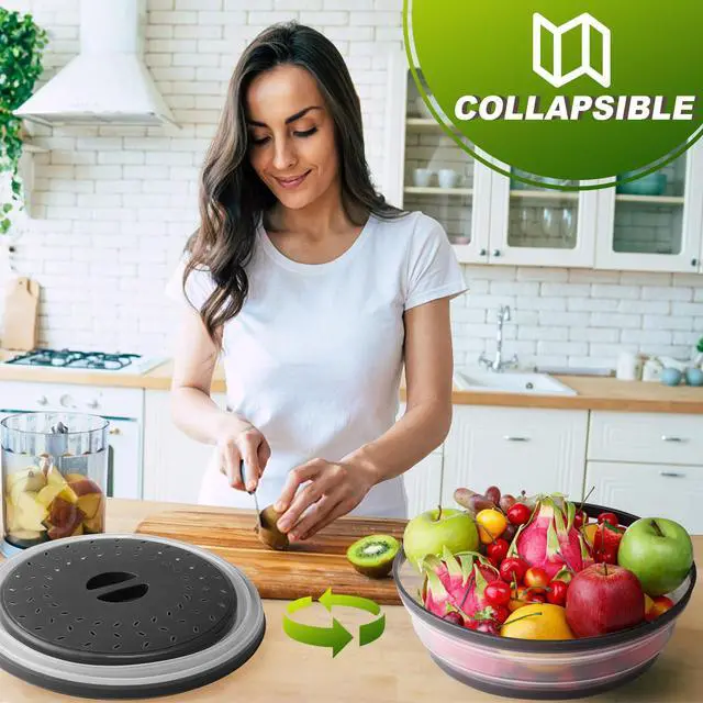Alt view image 4 of 7 - Microwave food Cover & Mat,Large Vented Collapsible Splatter Guard dish Plate lid & Silicone Round Kitchen mat