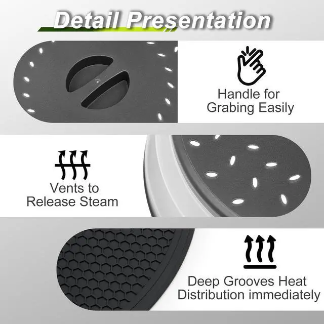 Alt view image 6 of 7 - Microwave food Cover & Mat,Large Vented Collapsible Splatter Guard dish Plate lid & Silicone Round Kitchen mat