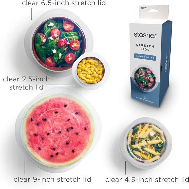 Alt view image 2 of 7 - Premium Reusable Silicone Stretch Lids, Clear, 4pk of 9, 6.5, 4.5, and 2.5 Lids, Airtight Seal, Food Container Covers, BPA Free, Leak-Free, Dishwasher Safe, Microwave Safe, Eco-Friendly