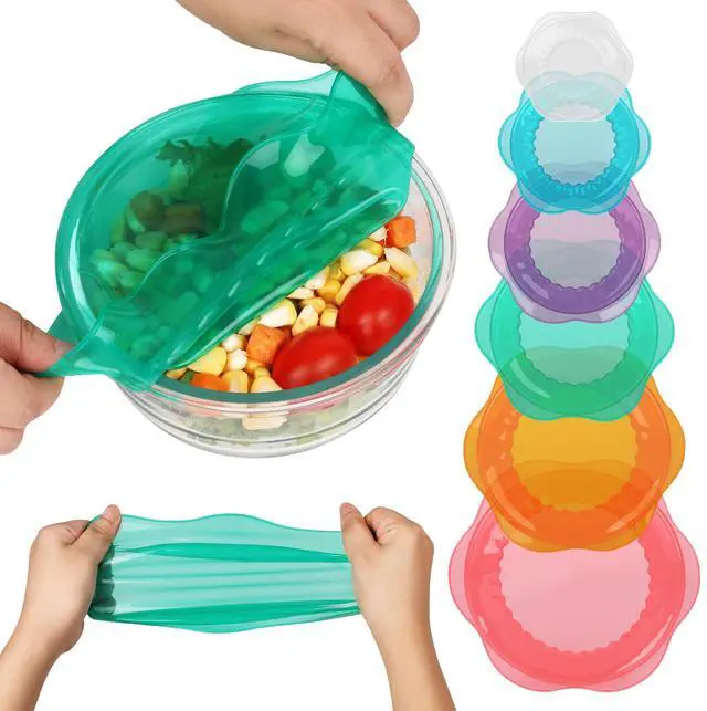 Main image of Silicone Stretch Lids for Food Storage in Fridge, Reusable Elastic Bowl Covers for Cup, Cans, Jars, Round & Rectangle Container, Food Grade Silicone Microwave Food Cover, Heat-Resistant, 6PCS