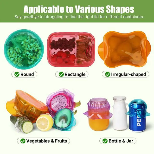 Alt view image 2 of 7 - Silicone Stretch Lids for Food Storage in Fridge, Reusable Elastic Bowl Covers for Cup, Cans, Jars, Round & Rectangle Container, Food Grade Silicone Microwave Food Cover, Heat-Resistant, 6PCS