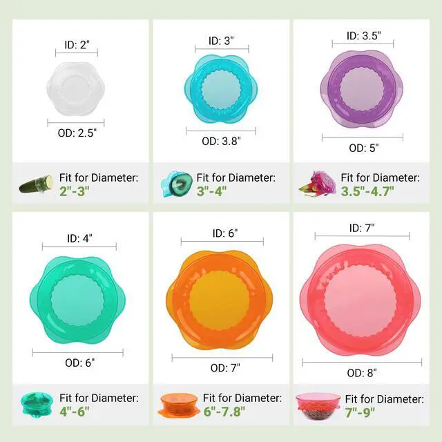 Alt view image 3 of 7 - Silicone Stretch Lids for Food Storage in Fridge, Reusable Elastic Bowl Covers for Cup, Cans, Jars, Round & Rectangle Container, Food Grade Silicone Microwave Food Cover, Heat-Resistant, 6PCS