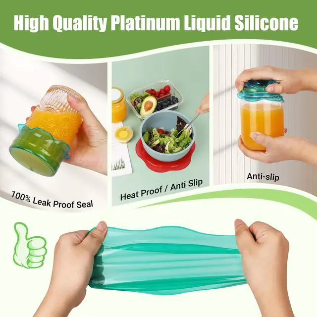 Alt view image 5 of 7 - Silicone Stretch Lids for Food Storage in Fridge, Reusable Elastic Bowl Covers for Cup, Cans, Jars, Round & Rectangle Container, Food Grade Silicone Microwave Food Cover, Heat-Resistant, 6PCS