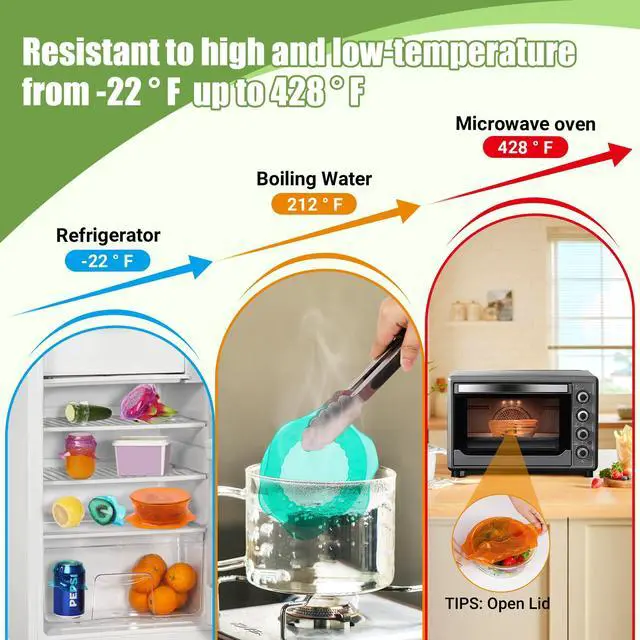 Alt view image 6 of 7 - Silicone Stretch Lids for Food Storage in Fridge, Reusable Elastic Bowl Covers for Cup, Cans, Jars, Round & Rectangle Container, Food Grade Silicone Microwave Food Cover, Heat-Resistant, 6PCS