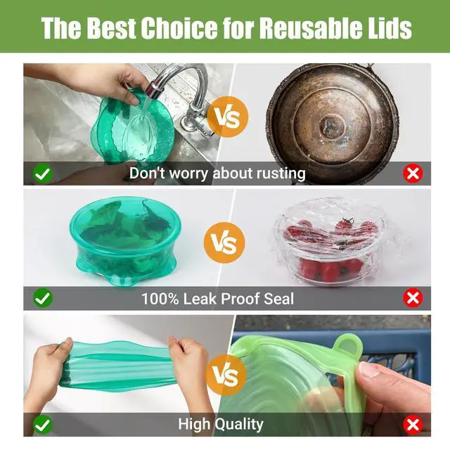 Alt view image 4 of 7 - Silicone Stretch Lids for Food Storage in Fridge, Reusable Elastic Bowl Covers for Cup, Cans, Jars, Round & Rectangle Container, Food Grade Silicone Microwave Food Cover, Heat-Resistant, 6PCS