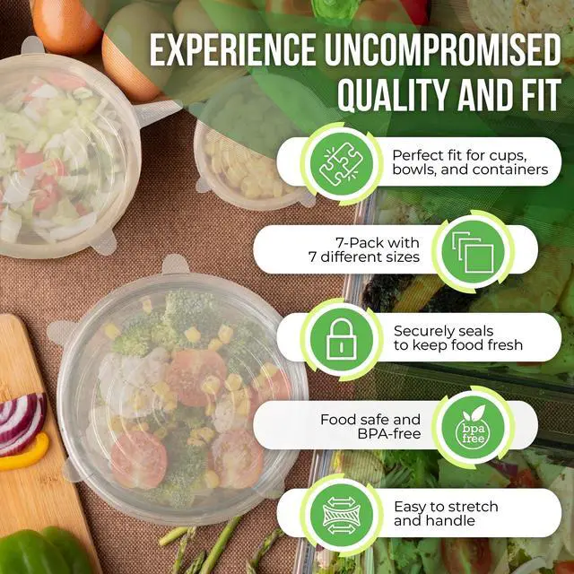 Alt view image 3 of 7 - Reusable Silicone Stretch Lids for Food Storage in Fridge - Elastic Heat-Resistant Bowl Covers, Cups, Cans, Jars - Universal Food Grade Lid for Round and Rectangle Containers - Dishwasher Safe -7 Pack