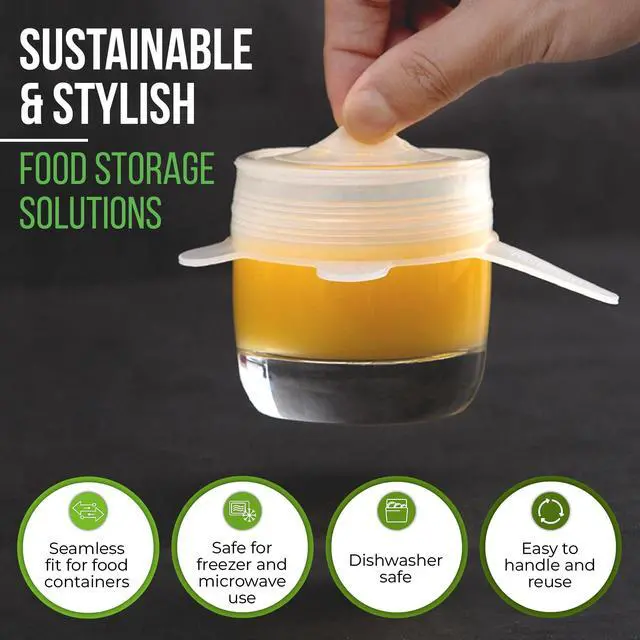 Alt view image 7 of 7 - Reusable Silicone Stretch Lids for Food Storage in Fridge - Elastic Heat-Resistant Bowl Covers, Cups, Cans, Jars - Universal Food Grade Lid for Round and Rectangle Containers - Dishwasher Safe -7 Pack