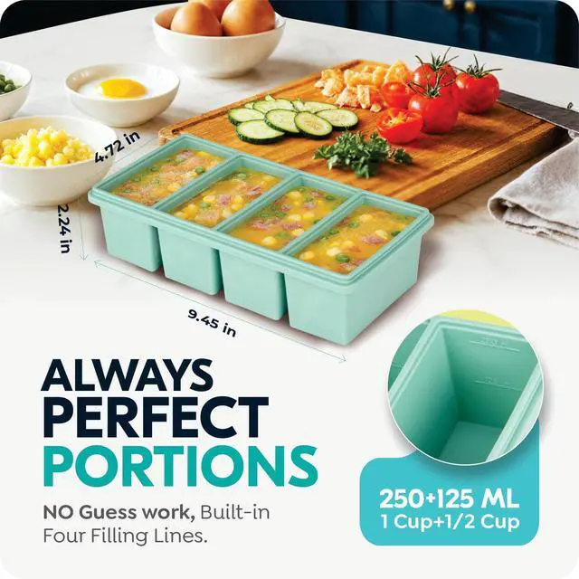 Alt view image 2 of 7 - Silicone Freezer Trays with Lids, 1-Cup Soup Container Style Ice Cube Trays for Freezer - Leakproof, Dishwasher,Oven Safe, Stackable, Ideal for Frozen Broth, Leftovers & Meal Prep, BPA Free 2 Pack