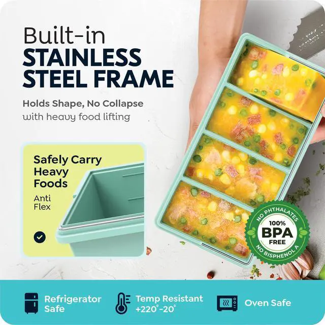 Alt view image 3 of 7 - Silicone Freezer Trays with Lids, 1-Cup Soup Container Style Ice Cube Trays for Freezer - Leakproof, Dishwasher,Oven Safe, Stackable, Ideal for Frozen Broth, Leftovers & Meal Prep, BPA Free 2 Pack