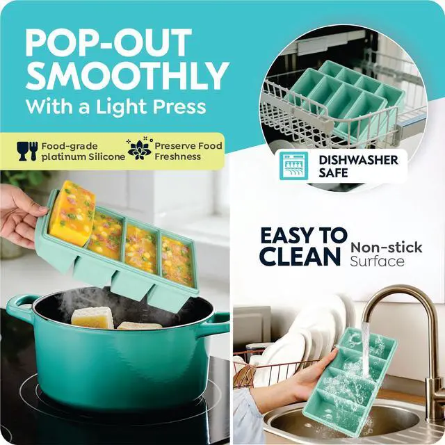 Alt view image 5 of 7 - Silicone Freezer Trays with Lids, 1-Cup Soup Container Style Ice Cube Trays for Freezer - Leakproof, Dishwasher,Oven Safe, Stackable, Ideal for Frozen Broth, Leftovers & Meal Prep, BPA Free 2 Pack
