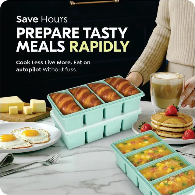 Alt view image 7 of 7 - Silicone Freezer Trays with Lids, 1-Cup Soup Container Style Ice Cube Trays for Freezer - Leakproof, Dishwasher,Oven Safe, Stackable, Ideal for Frozen Broth, Leftovers & Meal Prep, BPA Free 2 Pack