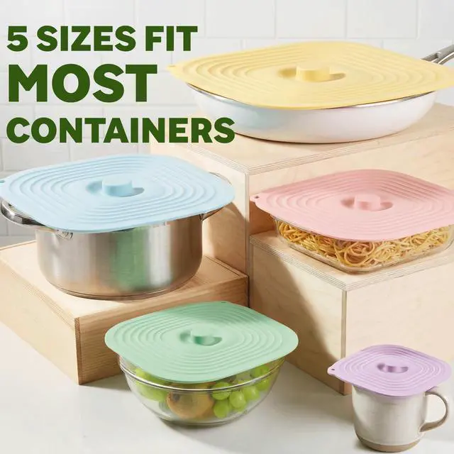 Alt view image 5 of 7 - Microwave Splatter Cover for Food, 5 Pack Silicone Reusable Lids, Airtight Suction Covers for Bowls Cups Pots Pans Skillets, Heat Resistant BPA-Free, Microwave Oven Fridge Dishwasher Safe