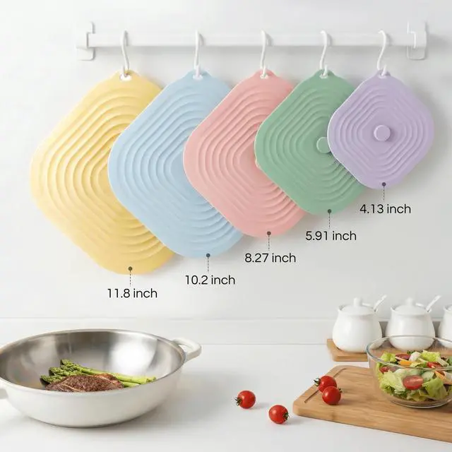 Alt view image 7 of 7 - Microwave Splatter Cover for Food, 5 Pack Silicone Reusable Lids, Airtight Suction Covers for Bowls Cups Pots Pans Skillets, Heat Resistant BPA-Free, Microwave Oven Fridge Dishwasher Safe