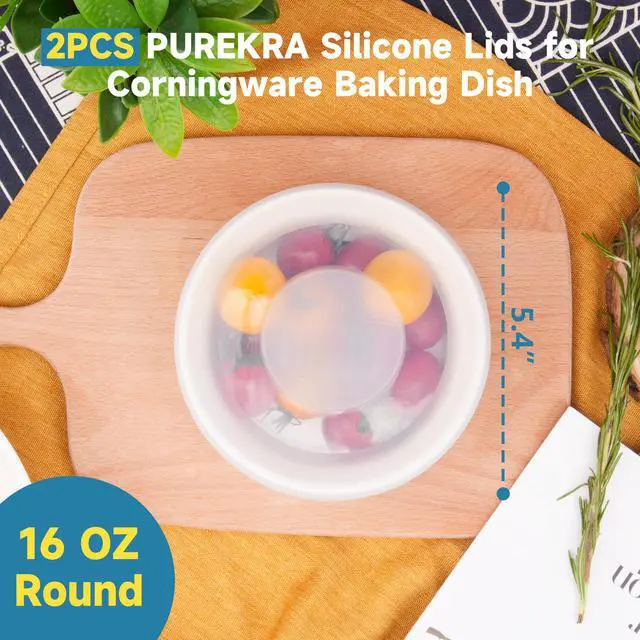 Alt view image 2 of 7 - Silicone Lids for CorningWare 16 Ounce Round Dish, 2 Pack Reusable Covers for CorningWare F-16-PC French White Baking Dish (Dishes not Included) Dishwasher & Microwave & Freezer Safe