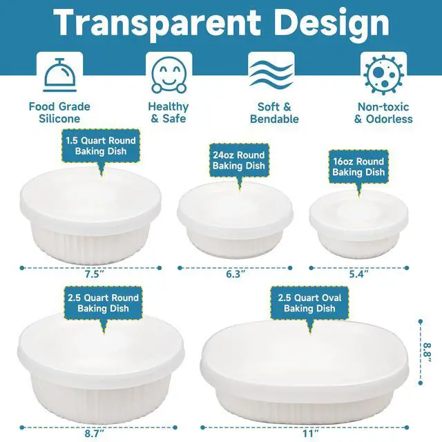 Alt view image 5 of 7 - Silicone Lids for CorningWare 16 Ounce Round Dish, 2 Pack Reusable Covers for CorningWare F-16-PC French White Baking Dish (Dishes not Included) Dishwasher & Microwave & Freezer Safe