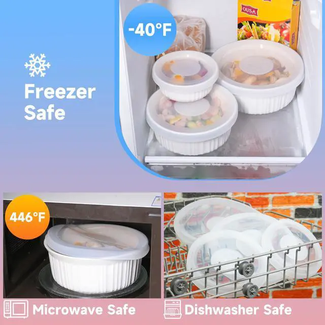 Alt view image 6 of 7 - Silicone Lids for CorningWare 16 Ounce Round Dish, 2 Pack Reusable Covers for CorningWare F-16-PC French White Baking Dish (Dishes not Included) Dishwasher & Microwave & Freezer Safe