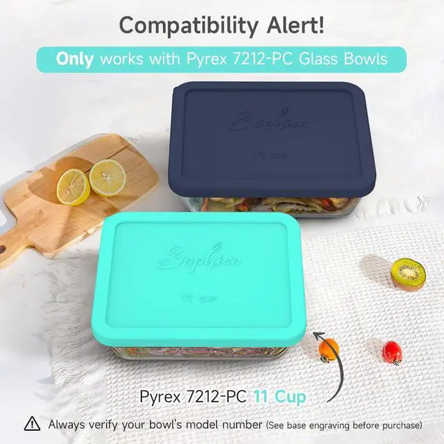 Alt view image 2 of 7 - Cup Rectangle Silicone Storage Cover Lids Replacement for Pyrex 7212-PC Glass Bowls, Container not Included (MINT- 1PACK)