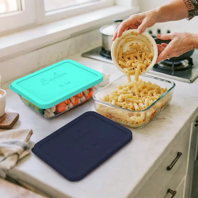 Alt view image 6 of 7 - Cup Rectangle Silicone Storage Cover Lids Replacement for Pyrex 7212-PC Glass Bowls, Container not Included (MINT- 1PACK)