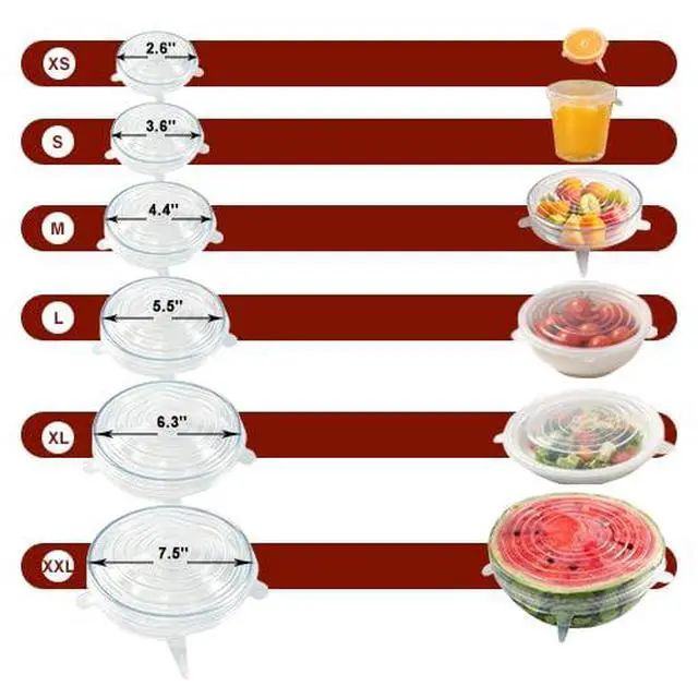 Alt view image 3 of 7 - Reusable Silicone Stretch Fresh-Keeping Lids, 6 Sizes 2.6/3.6/4.4/5.5/6.3/7.5 Inches Food Storage Covers, Fit Cup, Bowl, Plate, Fruit and Glass Bowl to Keep Food Fresh