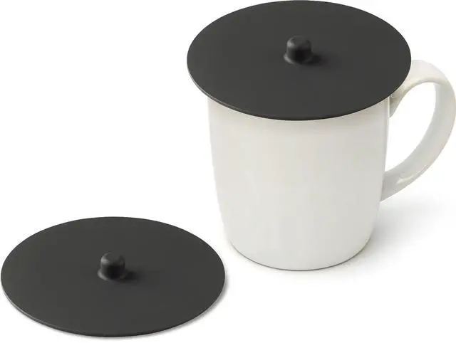 Main image of Pack Silicone Cup Cover Lids, 4.3 Inch Mug Covers, Reusable Silicone Coffee and Tea Cup Lids - Black