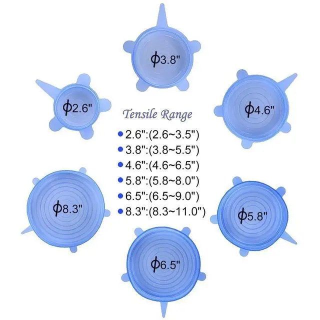 Alt view image 3 of 7 - 12 pcs Silicone Stretch lids set, 6 Sizes, Reusable Food Storage Covers Silicone Bowl CoversFlexible to Fit All Shape of Containers Food Cover to Keep Food Fresh (blue,white)