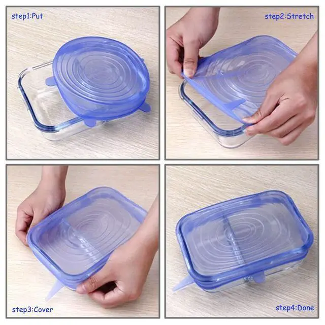 Alt view image 4 of 7 - 12 pcs Silicone Stretch lids set, 6 Sizes, Reusable Food Storage Covers Silicone Bowl CoversFlexible to Fit All Shape of Containers Food Cover to Keep Food Fresh (blue,white)