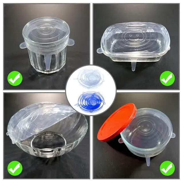 Alt view image 5 of 7 - 12 pcs Silicone Stretch lids set, 6 Sizes, Reusable Food Storage Covers Silicone Bowl CoversFlexible to Fit All Shape of Containers Food Cover to Keep Food Fresh (blue,white)