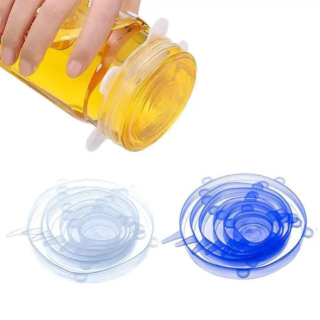 Alt view image 6 of 7 - 12 pcs Silicone Stretch lids set, 6 Sizes, Reusable Food Storage Covers Silicone Bowl CoversFlexible to Fit All Shape of Containers Food Cover to Keep Food Fresh (blue,white)