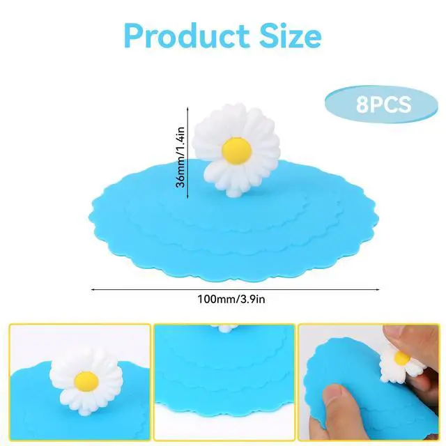 Alt view image 2 of 7 - 8 Pcs Silicone Cup Lids Mug Cover Colorful Anti-dust Coffee Cup Mug Covers Cute Silicone Mug Lid Cover for Cups Mugs Outdoors and Indoors(Style 1
