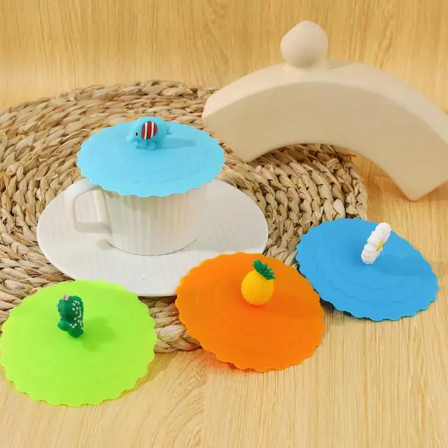 Alt view image 3 of 7 - 8 Pcs Silicone Cup Lids Mug Cover Colorful Anti-dust Coffee Cup Mug Covers Cute Silicone Mug Lid Cover for Cups Mugs Outdoors and Indoors(Style 1