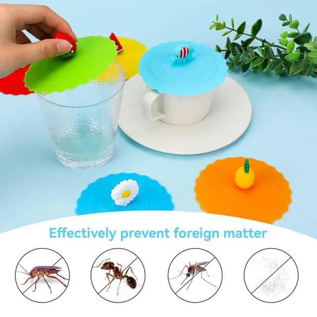 Alt view image 5 of 7 - 8 Pcs Silicone Cup Lids Mug Cover Colorful Anti-dust Coffee Cup Mug Covers Cute Silicone Mug Lid Cover for Cups Mugs Outdoors and Indoors(Style 1