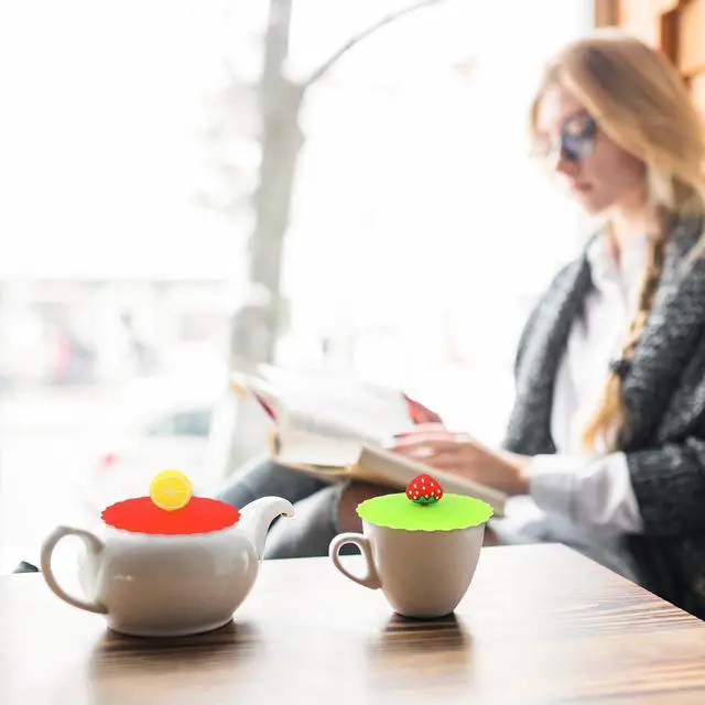Alt view image 6 of 7 - 8 Pcs Silicone Cup Lids Mug Cover Colorful Anti-dust Coffee Cup Mug Covers Cute Silicone Mug Lid Cover for Cups Mugs Outdoors and Indoors(Style 1