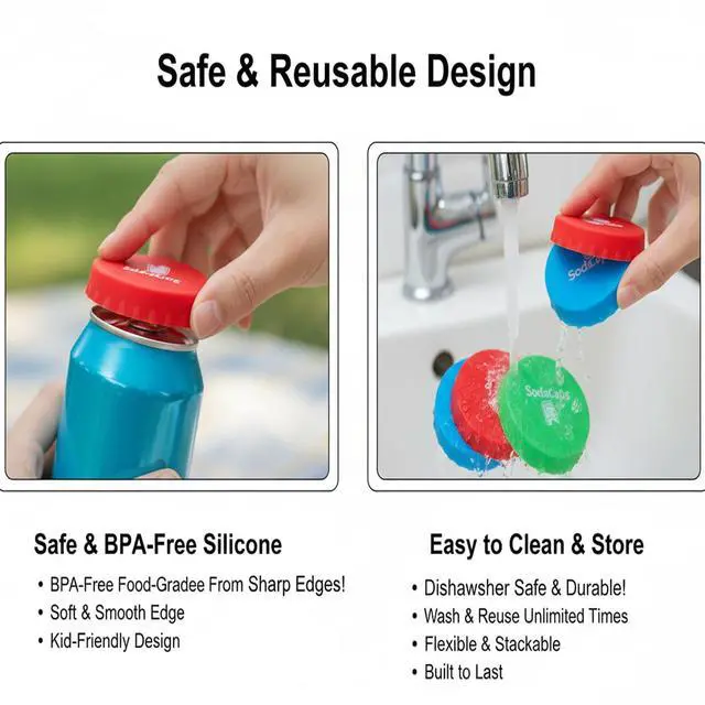 Alt view image 4 of 7 - Silicone Soda Can Covers Reusable (Pack of 6) Soda Can Lids to Keep Carbonation Fresh, Stretch Fit Can Covers for Soda, Energy Drinks & Slim Cans | BPA-Free Silicone Lids