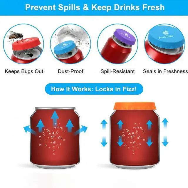 Alt view image 3 of 7 - Silicone Soda Can Covers Reusable (Pack of 6) Soda Can Lids to Keep Carbonation Fresh, Stretch Fit Can Covers for Soda, Energy Drinks & Slim Cans | BPA-Free Silicone Lids