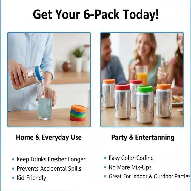 Alt view image 5 of 7 - Silicone Soda Can Covers Reusable (Pack of 6) Soda Can Lids to Keep Carbonation Fresh, Stretch Fit Can Covers for Soda, Energy Drinks & Slim Cans | BPA-Free Silicone Lids
