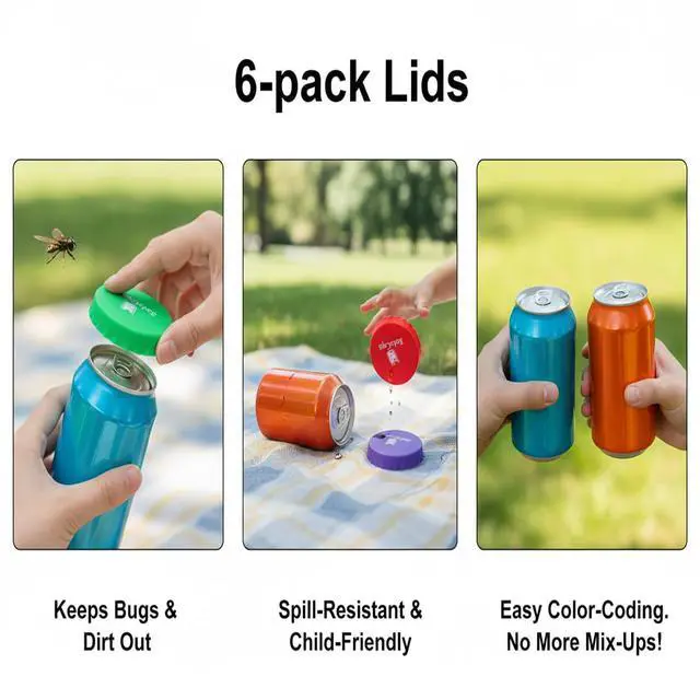 Alt view image 7 of 7 - Silicone Soda Can Covers Reusable (Pack of 6) Soda Can Lids to Keep Carbonation Fresh, Stretch Fit Can Covers for Soda, Energy Drinks & Slim Cans | BPA-Free Silicone Lids