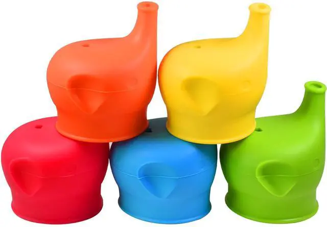 Main image of Silicone Sippy Cup Lids, 5 Packs Elephant Spill-Proof Sippy Cup for Babies, Toddlers and Kids