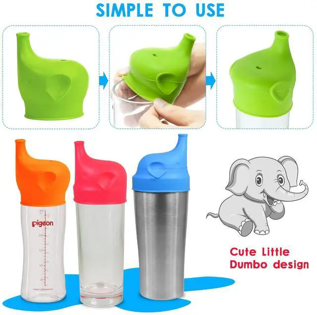 Alt view image 3 of 7 - Silicone Sippy Cup Lids, 5 Packs Elephant Spill-Proof Sippy Cup for Babies, Toddlers and Kids
