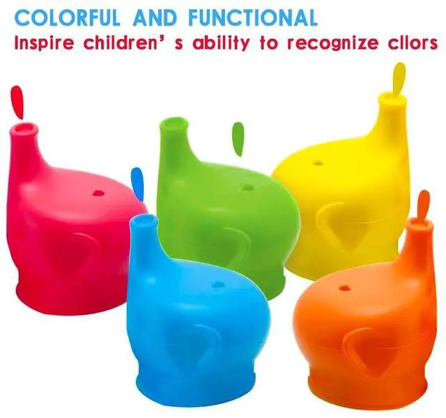 Alt view image 5 of 7 - Silicone Sippy Cup Lids, 5 Packs Elephant Spill-Proof Sippy Cup for Babies, Toddlers and Kids